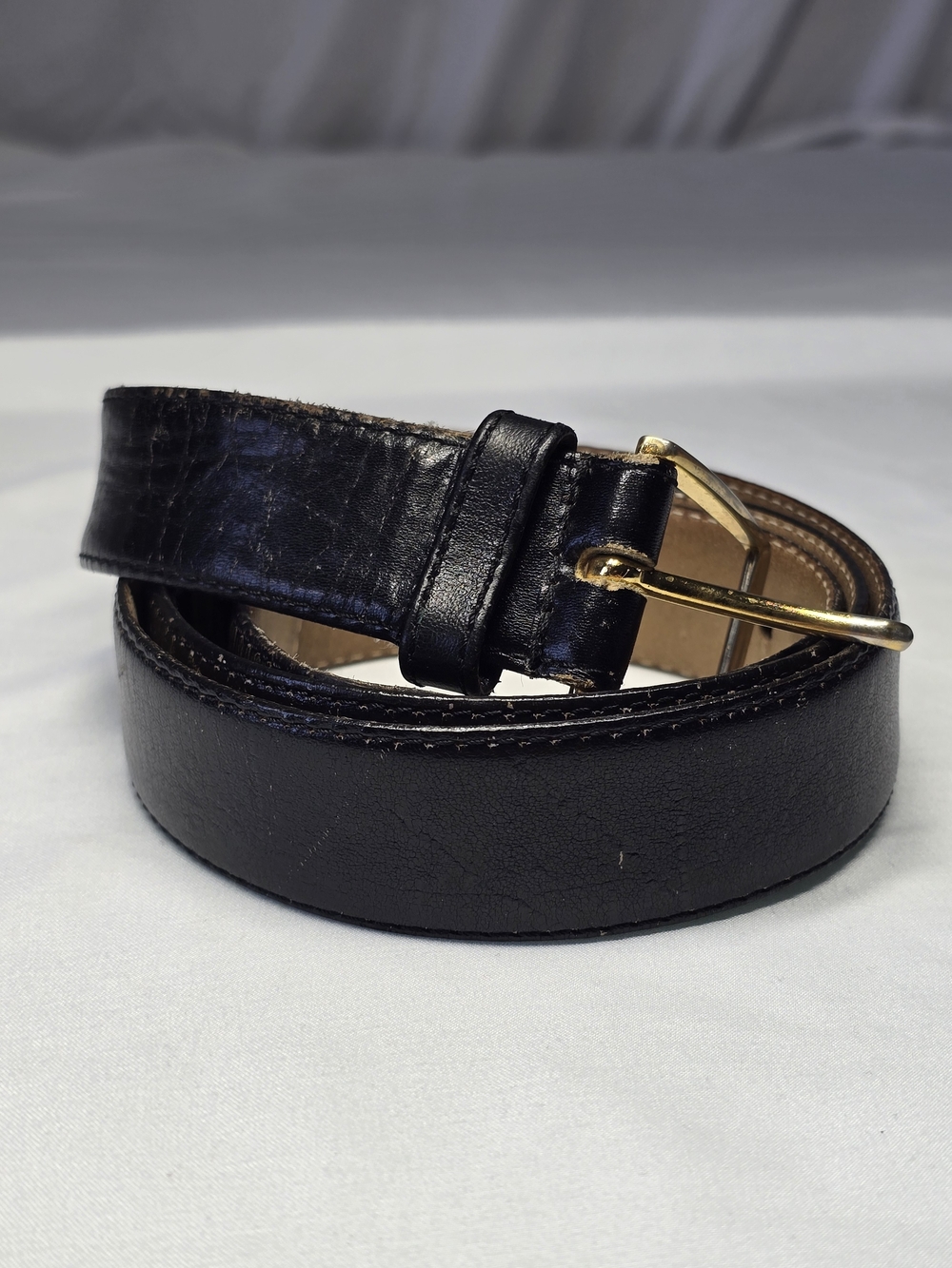 Vintage Yves Saint Laurent Black Leather Belt Gold Buckle Size 38/95